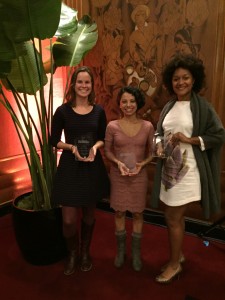 Angela Johnston ('14), Jasmin Lopez ('14), and Leila Day accept awards from the Northern California Society of Professional Journalists.